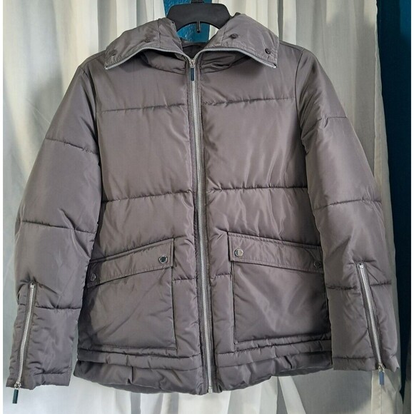 Women's Grey Hooded Puffer Jacket Size Large French Connection Gray - Picture 1 of 14